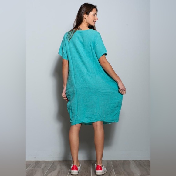 NWT Flowy Knee-Length Dress with Appliqué in Teal - Picture 2 of 3